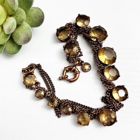 J. Crew Stone & Layered Rose Gold Chain Statement Bracelet - Picture 1 of 7